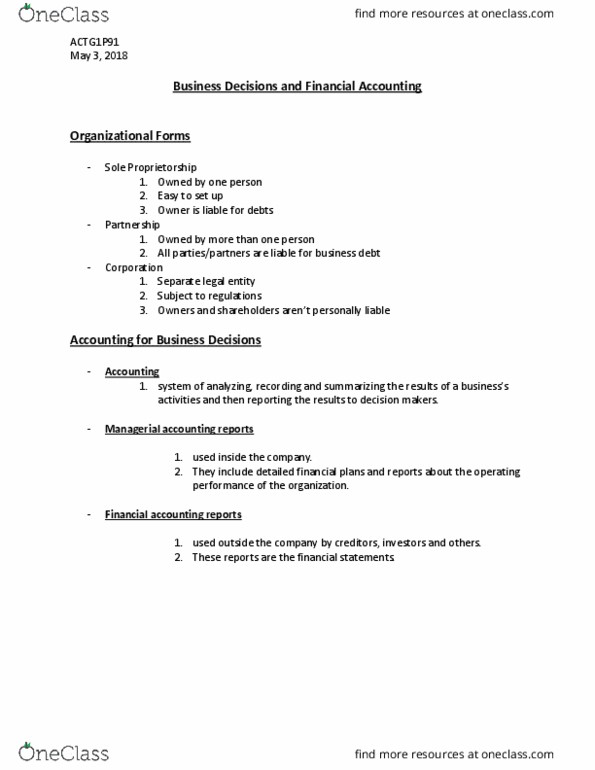 ACTG 1P91 Lecture Notes - Lecture 1: International Financial Reporting Standards, Income Statement, Cash Flow thumbnail