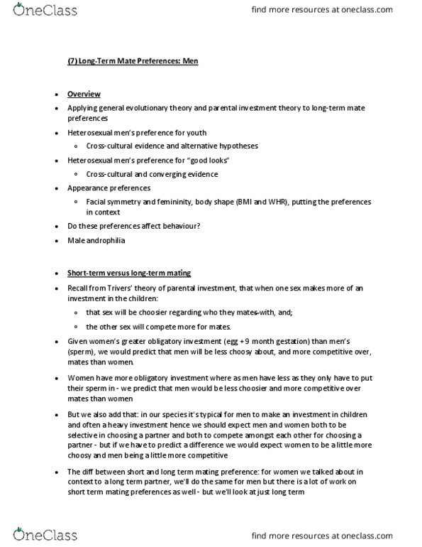 PSY 544 Lecture Notes - Lecture 7: Mate Choice, Zygomatic Bone, David Buss thumbnail