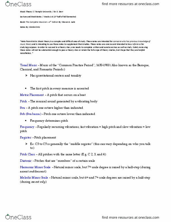 MUST 1711 Lecture Notes - Lecture 1: Hemiola, Key Signature, Leading-Tone thumbnail