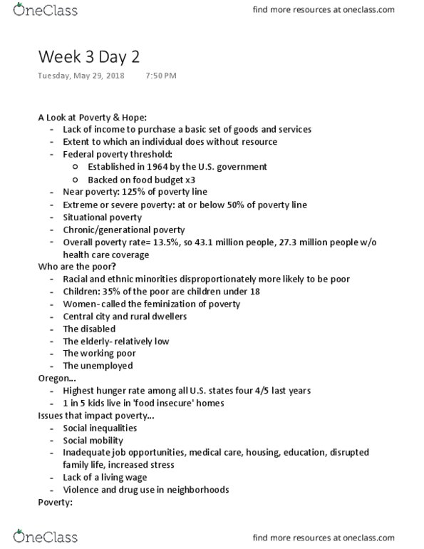 FHS 213 Lecture Notes - Lecture 3: Living Wage, Working Poor, Redlining thumbnail