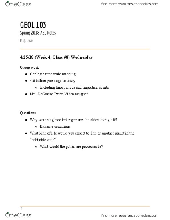 GEOL 103 Lecture Notes - Lecture 8: Neil Degrasse Tyson, Geologic Time Scale thumbnail