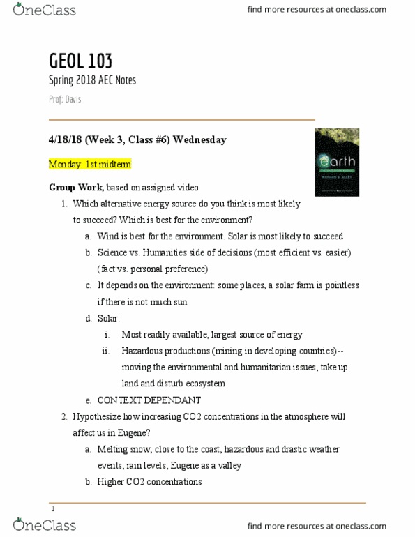 GEOL 103 Lecture Notes - Lecture 6: Carbon Cycle, Water Table, Hypothesis thumbnail