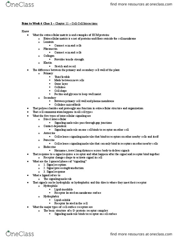 BIO 122 Lecture Notes - Lecture 6: Cell Wall, Second Messenger System, Cell Signaling thumbnail