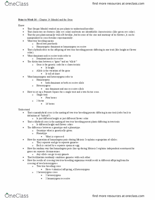 BIO 122 Lecture Notes - Lecture 10: Gregor Mendel, Dihybrid Cross, Punnett Square thumbnail