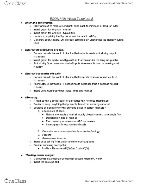 ECON1101 Lecture Notes - Lecture 20: Natural Monopoly thumbnail
