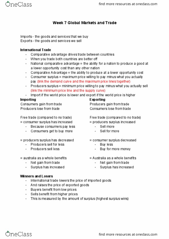 ECON111 Lecture Notes - Lecture 7: Export Subsidy, Export Restriction, Economic Surplus thumbnail