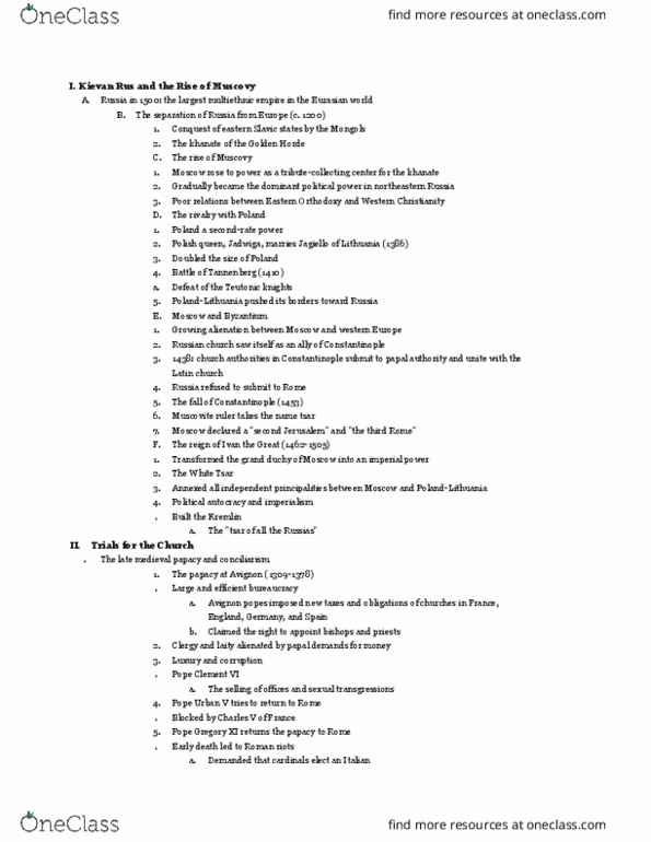 HY 102 Lecture Notes - Lecture 30: Pope Clement Vi, Pope Urban Vi, Pope Gregory Xi thumbnail