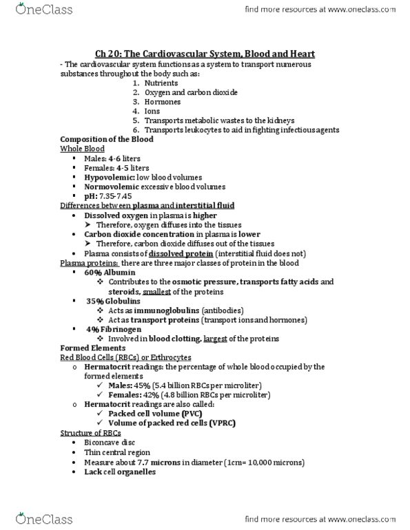 BIO 121 Lecture Notes - Hematocrit, Extracellular Fluid, Oxygen Saturation thumbnail