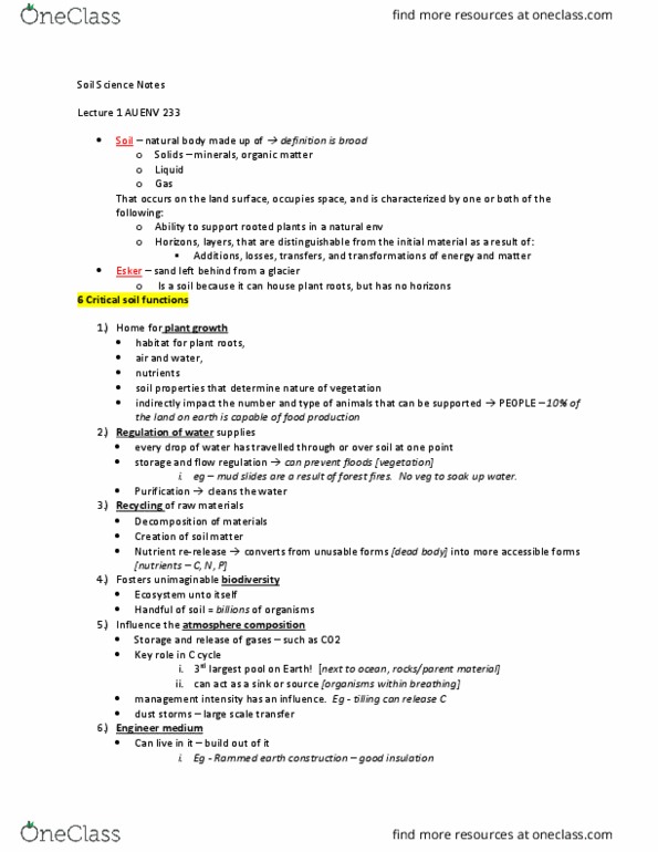 AUENV 233 Lecture Notes - Lecture 1: Hydrosphere, Colluvium, Lithosphere thumbnail