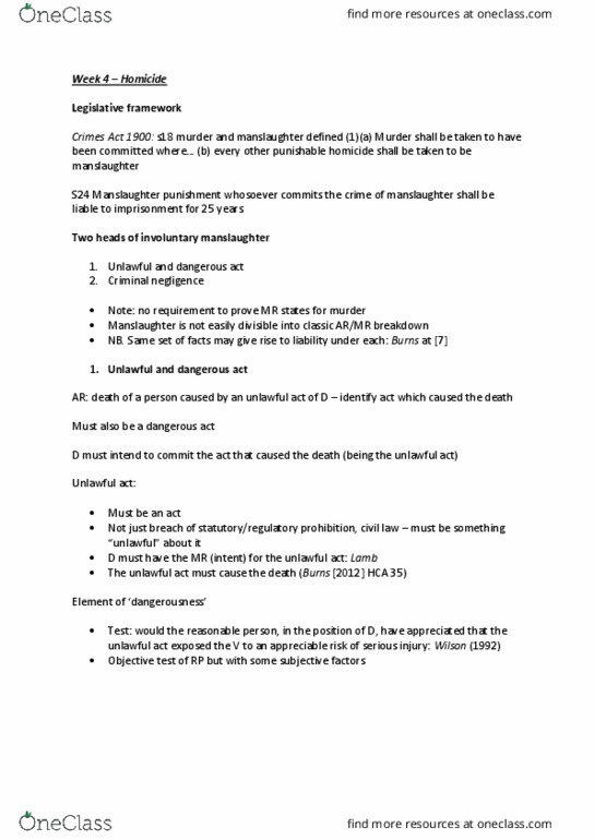 LLB  130 Lecture Notes - Lecture 4: Statutory Interpretation, Crimes Act 1900, Criminal Negligence thumbnail