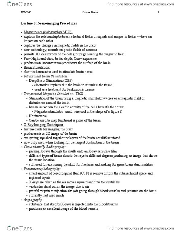 PSYB65H3 Lecture Notes - Lecture 5: Transcranial Magnetic Stimulation, Positron Emission Tomography, Deep Brain Stimulation thumbnail