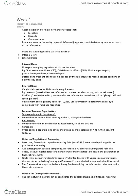 ACC1100 Chapter Notes - Chapter -: Balance Sheet, Income Statement, Accounts Receivable thumbnail