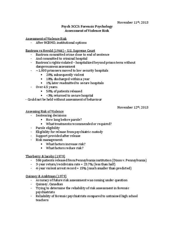 PSYCH 3CC3 Lecture Notes - Forensic Psychiatry, Psychopathy Checklist, Sex Offender thumbnail