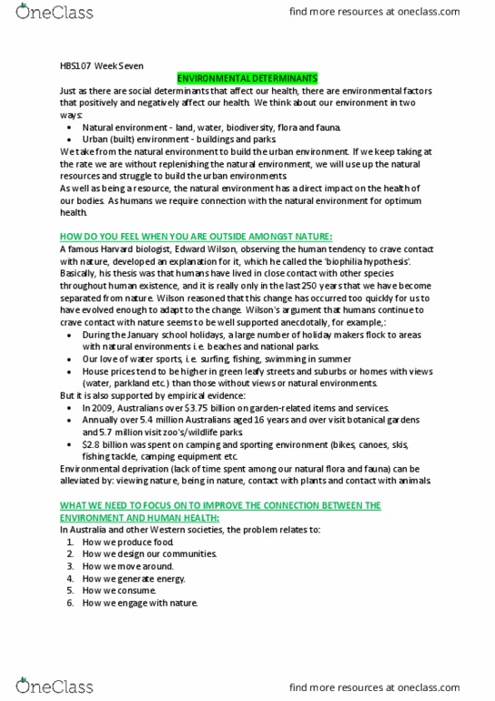 HBS107 Lecture 7: Environmental Determinants Lecture and Textbook Notes thumbnail