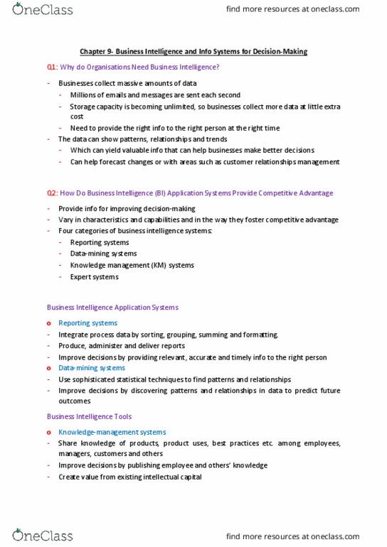 ISYS104 Lecture Notes - Lecture 9: Olap Cube, Artificial Neural Network, Clickstream thumbnail