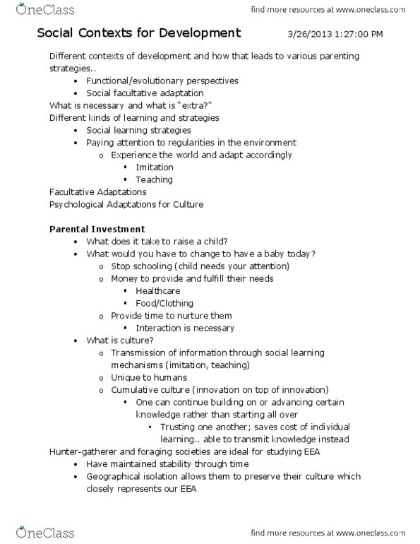 PSYC 250 Lecture Notes - Blurton, Parental Investment, Paternal Care thumbnail