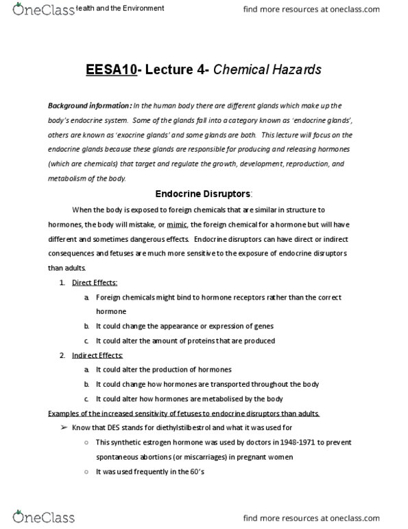 EESA10H3 Lecture Notes - Lecture 4: Thyroid, Biomonitoring, Bioaccumulation thumbnail