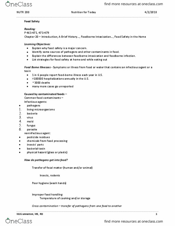 NUTR 200 Lecture Notes - Lecture 4: Serotype, Shigatoxigenic And Verotoxigenic Escherichia Coli, Headache thumbnail