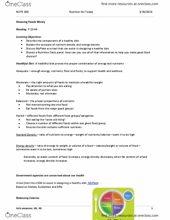 NUTR 200 Lecture Notes - Lecture 3: Food Allergy, Serving Size, Nutrient Density thumbnail