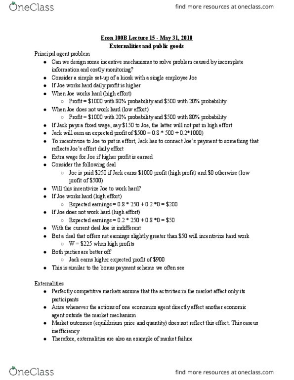 ECON 100B Lecture Notes - Lecture 15: Demand Curve, Marginal Utility, Marginal Cost thumbnail