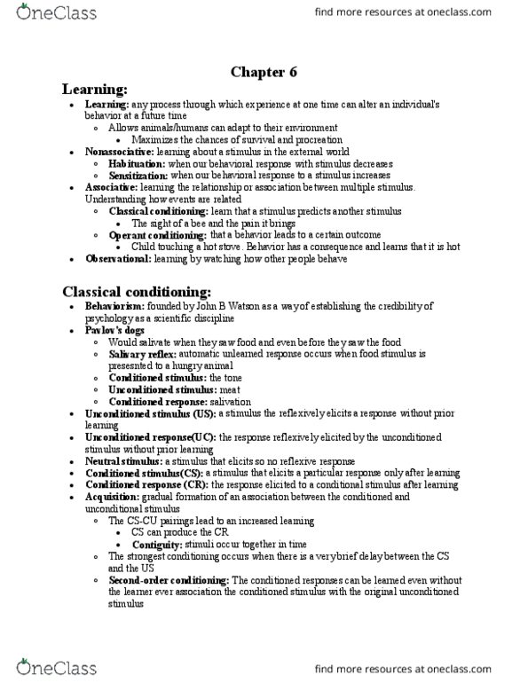 PSY 201 Lecture Notes - Lecture 6: Fear Conditioning, Seat Belt, Mirror Neuron thumbnail