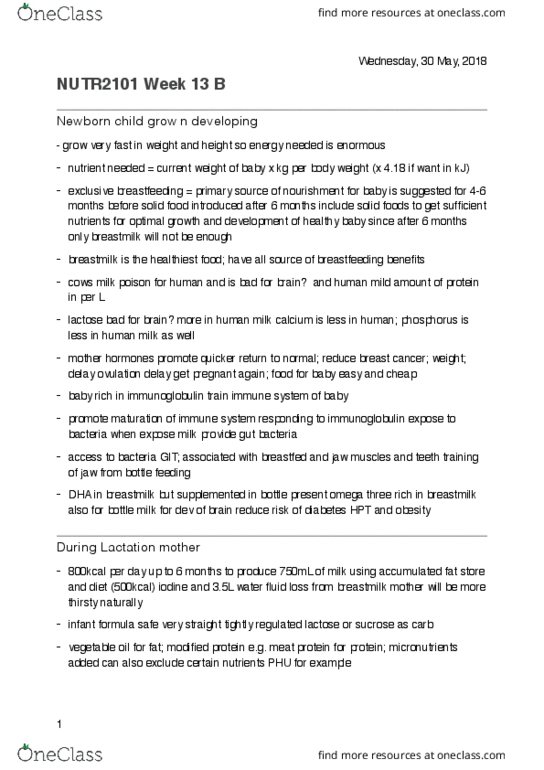 NUTR2101 Lecture Notes - Lecture 13: Birth Weight, Nyishi (Tribe), Weaning thumbnail