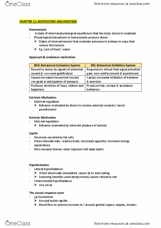 PSYC1101 Chapter 11: PSYC1101 Exam Revision Notes Chapter 11 thumbnail