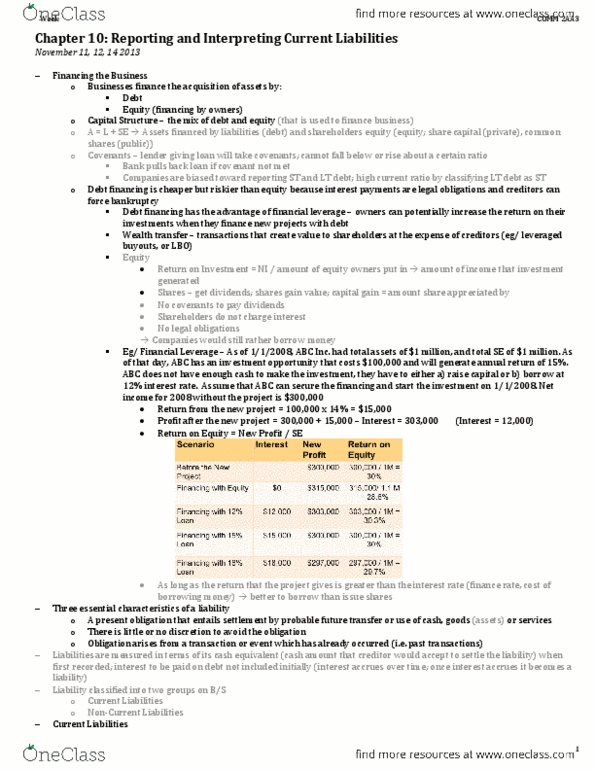 COMMERCE 1BA3 Lecture Notes - Leveraged Buyout, Current Liability, Refinancing thumbnail