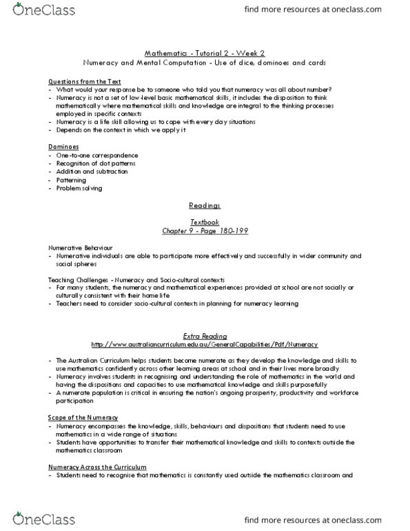 ED1635 Lecture Notes - Lecture 1: Australian Curriculum, Numeracy, Problem Solving thumbnail