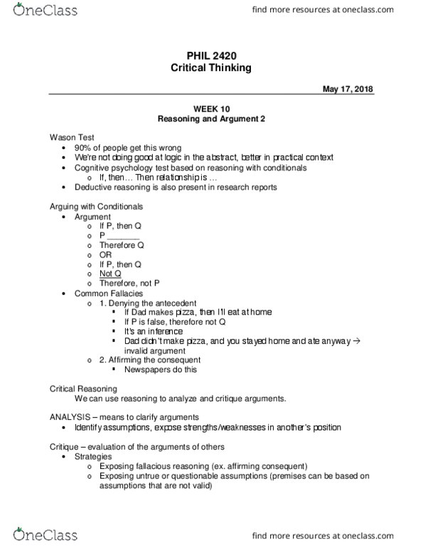 PHIL2420 Lecture Notes - Lecture 10: Confirmation Bias, False Dilemma, Begging thumbnail