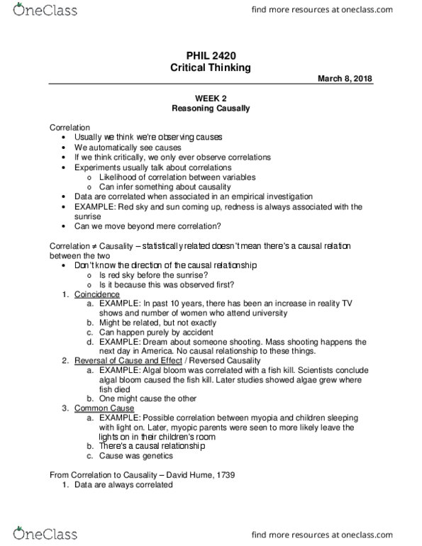 PHIL2420 Lecture Notes - Lecture 2: Null Hypothesis, Spontaneous Remission, Gastroenteritis thumbnail