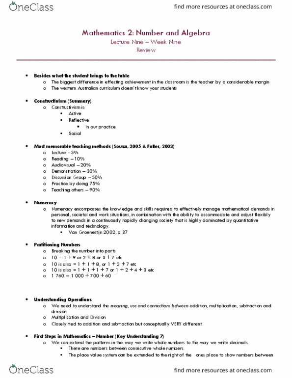 ED2652 Lecture Notes - Lecture 9: No Introduction, Decimal Mark, 24 Minutes thumbnail