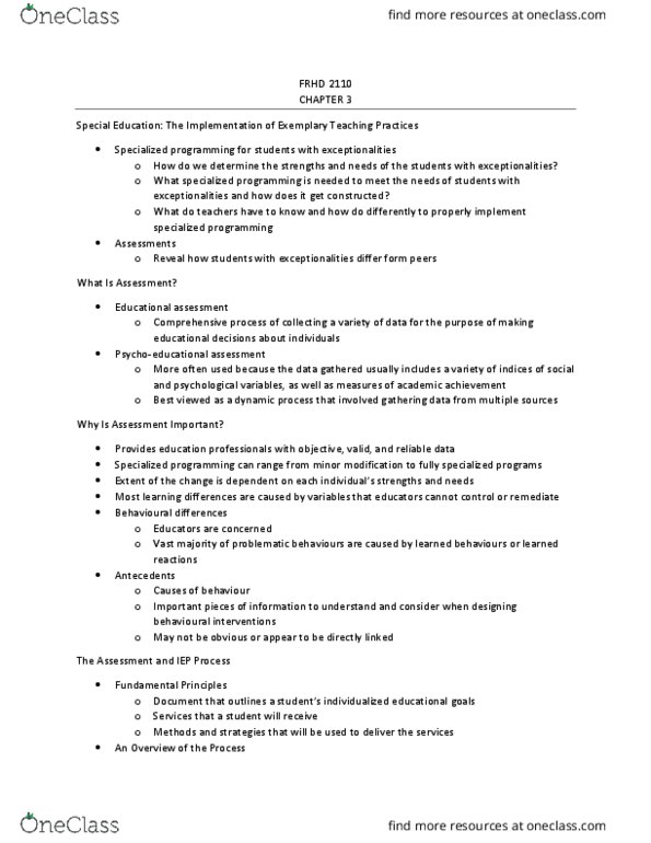 FRHD 2110 Chapter Notes - Chapter 3: Individualized Education Program, Psychoeducation thumbnail