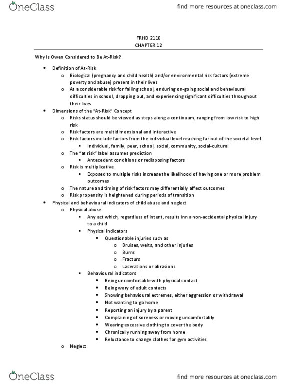 FRHD 2110 Chapter Notes - Chapter 12: Sleep Disorder, Reinforcement, Stress Management thumbnail