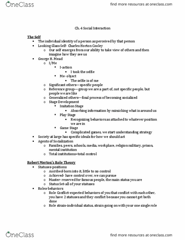 SOC 1001 Lecture Notes - Lecture 6: Erving Goffman thumbnail