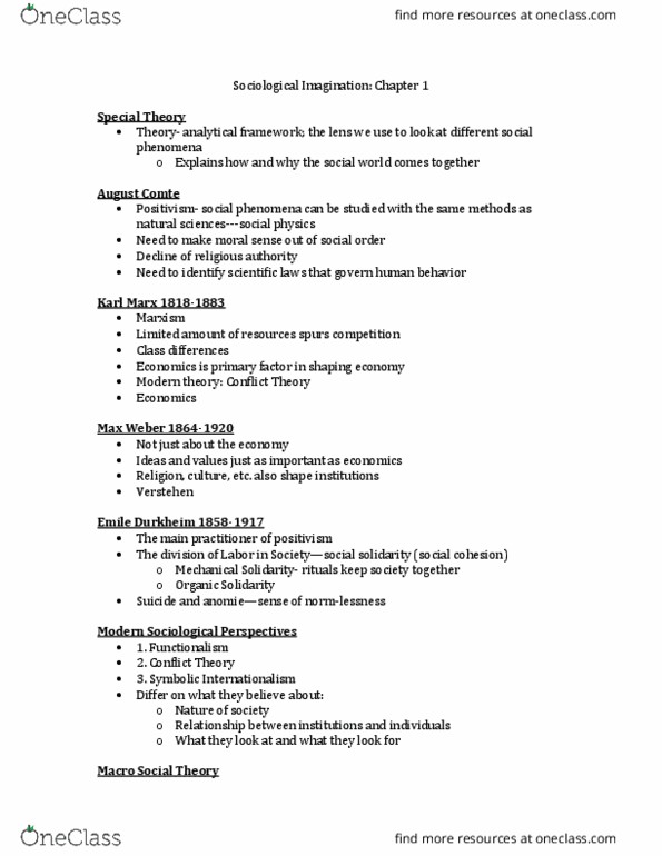 SOC 1001 Lecture Notes - Lecture 5: Symbolic Interactionism, Erving Goffman, George Herbert Mead thumbnail