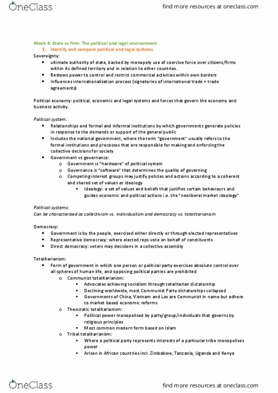 MGMT1101 Lecture Notes - Lecture 4: United Nations Convention On Contracts For The International Sale Of Goods, Operational Risk, High Standard Manufacturing Company thumbnail