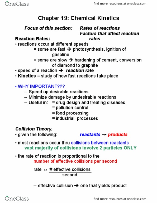 CHEM 1312 Chapter Notes - Chapter 19: Elementary Reaction, Exothermic Reaction, Molecularity thumbnail