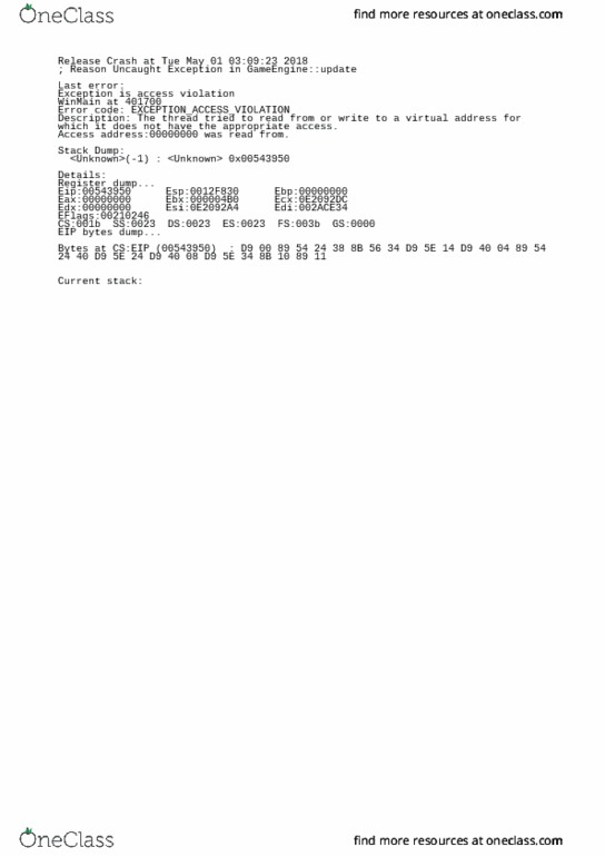 ENGL 112 Lecture Notes - Lecture 6: Segmentation Fault thumbnail