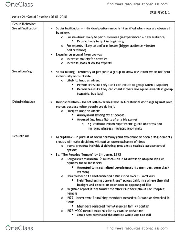 PSYC 1 Lecture Notes - Lecture 24: White Privilege, Stereotype, Antisocial Personality Disorder thumbnail