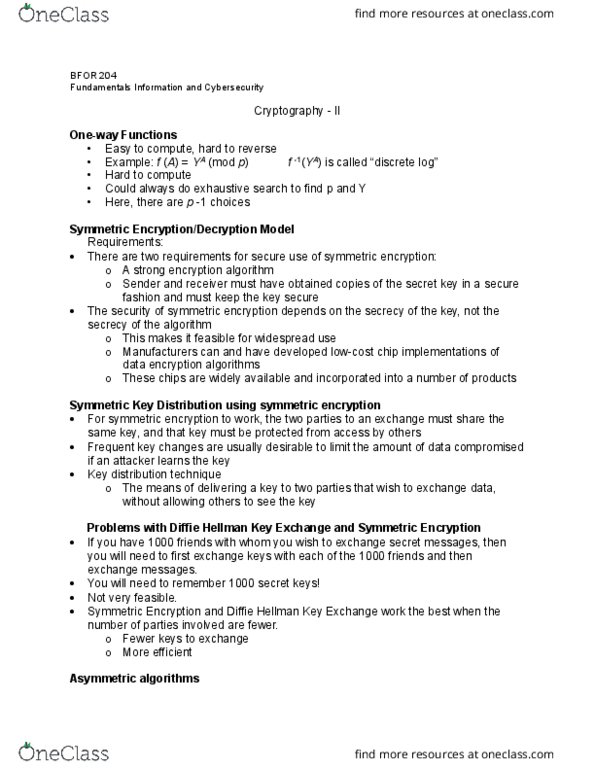 B FOR 204 Lecture Notes - Lecture 9: Public Key Infrastructure, Digital Signature, Public-Key Cryptography thumbnail