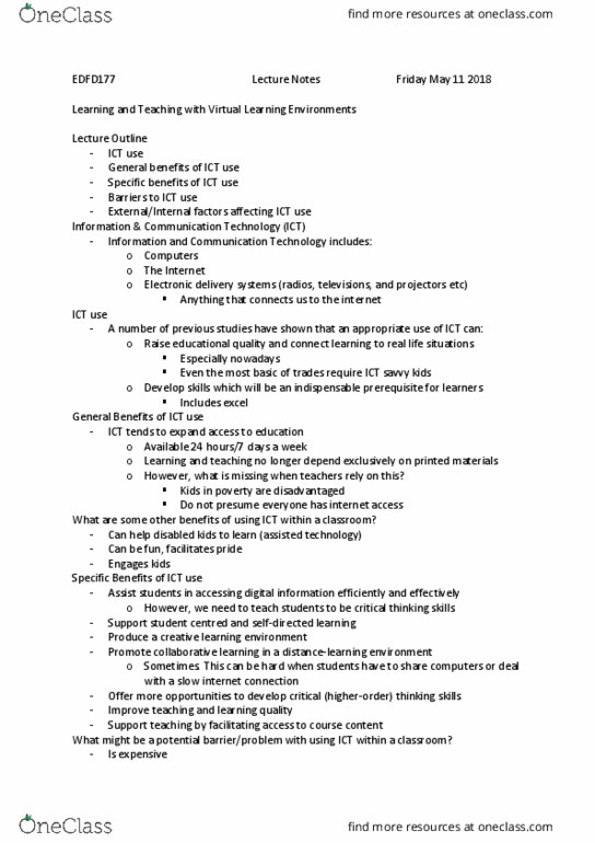 EDFD177 Lecture Notes - Lecture 10: Web Conferencing, Classroom Management, Podcast thumbnail