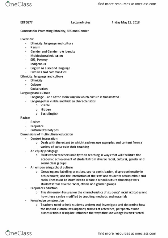 EDFD177 Lecture Notes - Lecture 11: Truancy, Personal Knowledge Base, Mixed-Sex Education thumbnail