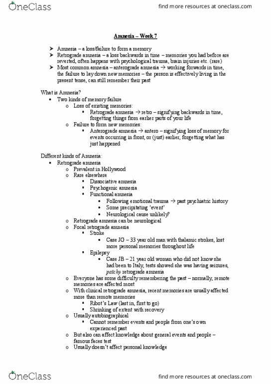 COGS101 Lecture Notes - Lecture 7: Neurodegeneration, Traumatic Brain Injury, Temporal Lobe Epilepsy thumbnail