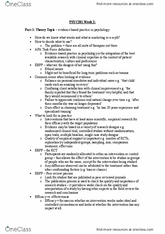 PSYC201 Lecture Notes - Lecture 2: Body Language, Evidence-Based Practice, Randomized Controlled Trial thumbnail