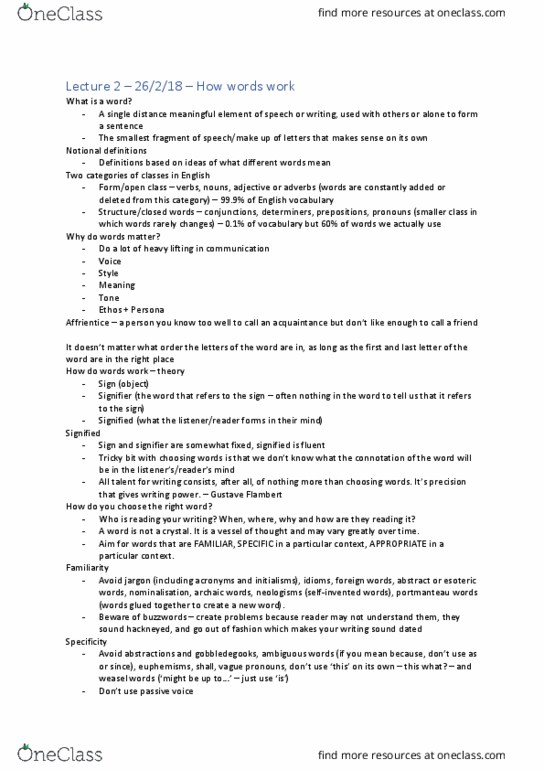 WRIT2250 Lecture Notes - Lecture 2: Elegant Variation, Hyperbole, Sms Language thumbnail