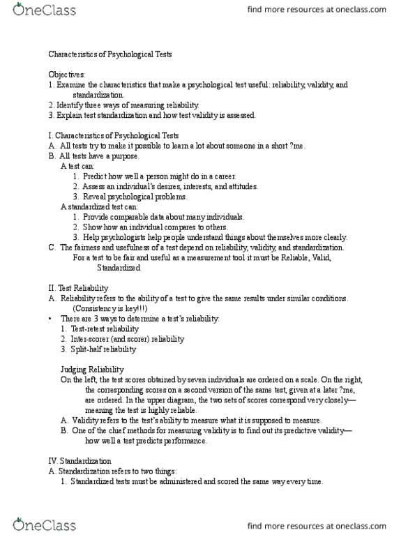 PSY 331 Chapter Notes - Chapter 5: Psychological Testing, Test Validity thumbnail
