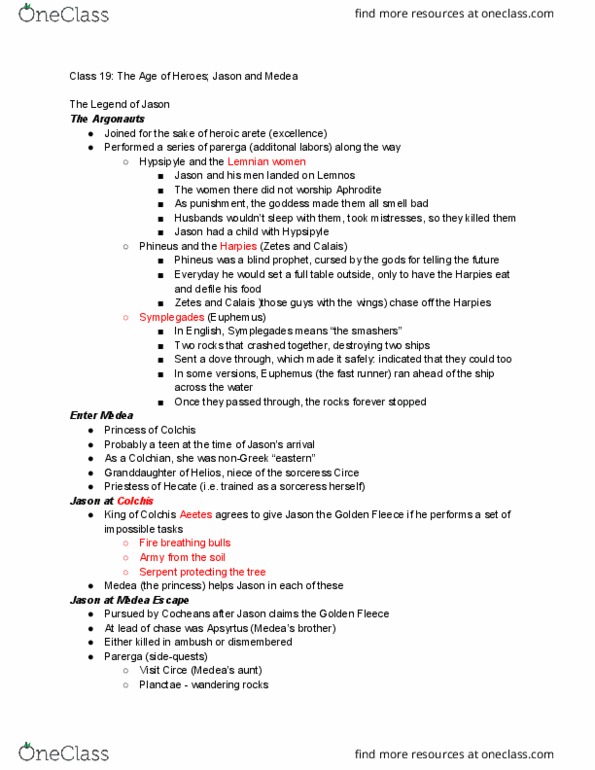 CMLT316 Lecture Notes - Lecture 19: Iolcos, Pelias, Euphemus thumbnail