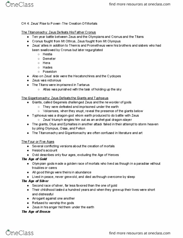 CMLT316 Chapter Notes - Chapter 4: Aeschylus, Typhon, Cronus thumbnail