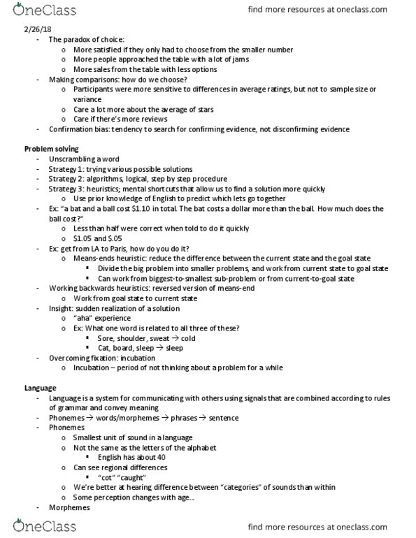 PSYCH 10 Lecture Notes - Lecture 11: Colorless Green Ideas Sleep Furiously, Eureka Effect, Confirmation Bias thumbnail